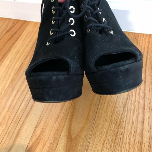 Diane Von Furstenberg Payton Black Wedge Boots Peep Toe Lace Up Black Su… - Picture 6 of 10